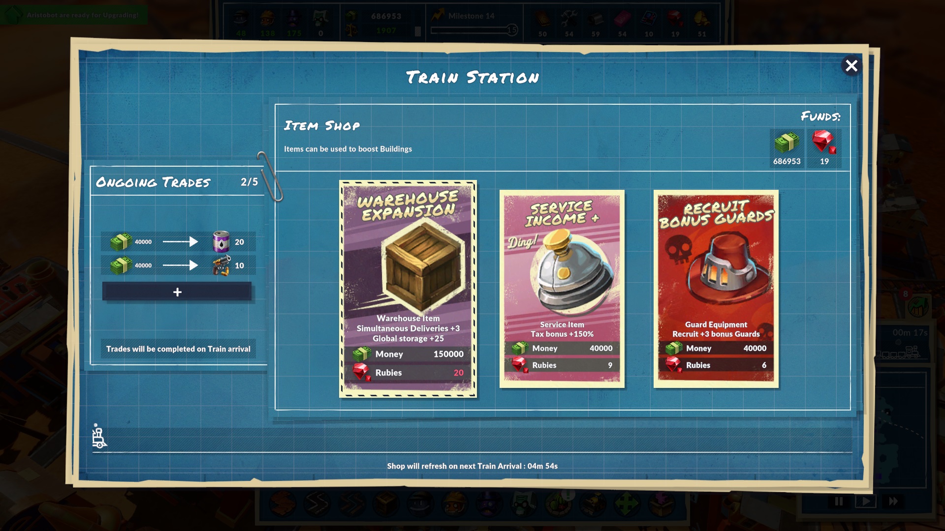 SteamWorld Build - buying a Warehouse expansion item from the station